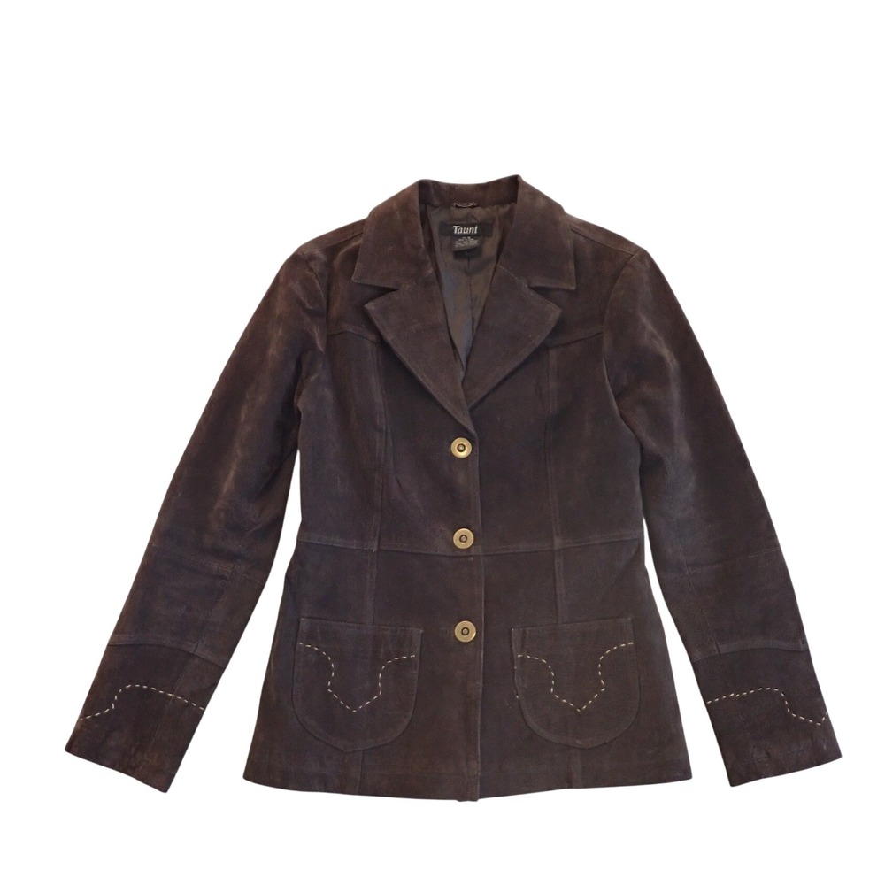 Brown Suede Leather Western Blazer Jacket Whipstitch Detail Size M by Taunt